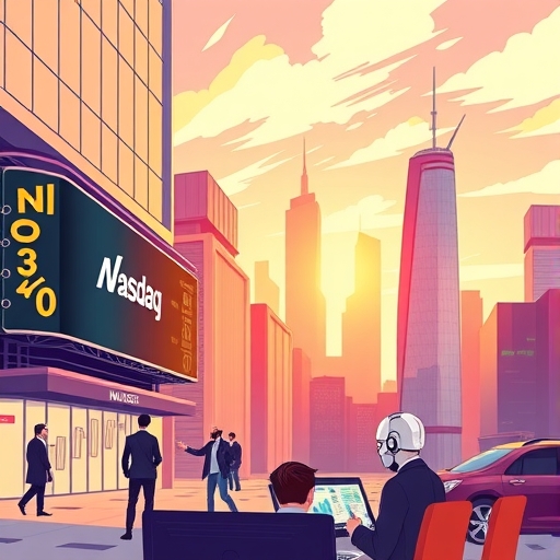 นักลงทุนกำลังวิเคราะห์ข้อมูลการเงินด้วยเทคโนโลยี AI ขั้นสูง