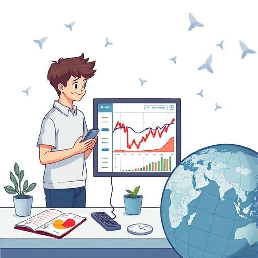 นักลงทุนหนุ่มกำลังสำรวจเครื่องมือทางการเงิน