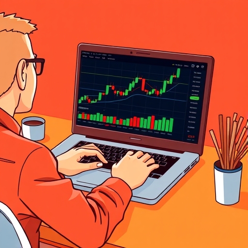 นักลงทุนกำลังใช้ MetaTrader 4 บนแล็ปท็อปพร้อมกราฟ