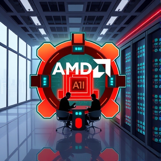 AMD 標誌與 AI 晶片