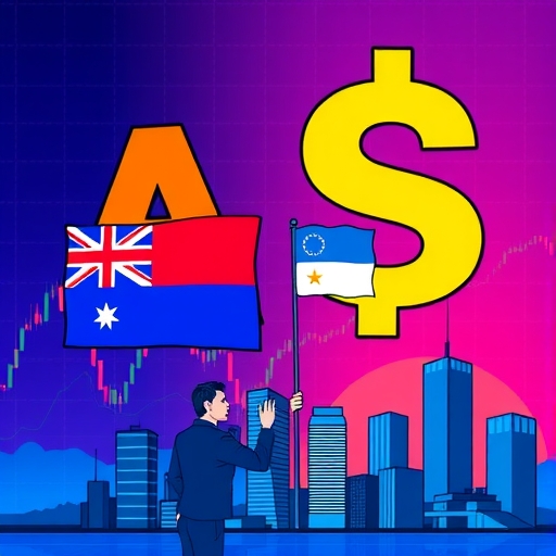 เส้นขอบฟ้าของเมืองอนาคตแสดงถึงการเงินระดับโลกพร้อมสัญลักษณ์สกุลเงิน