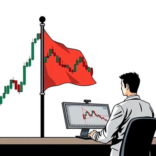 นักเทรดกำลังวิเคราะห์รูปแบบธงหมีด้วยกราฟและตัวบ่งชี้