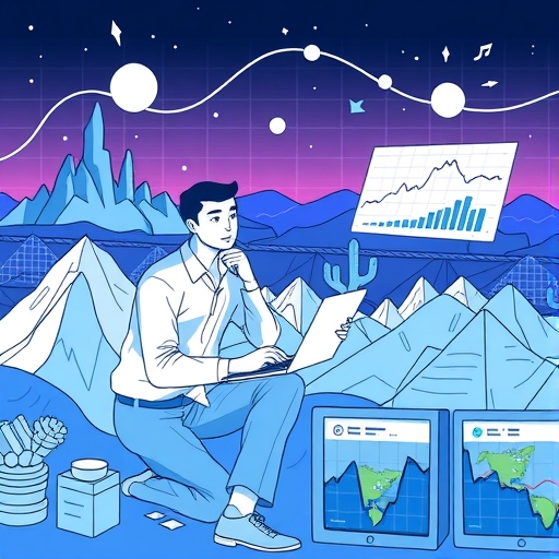 บุคคลกำลังนำทางผ่านสภาพแวดล้อมบล็อกเชนที่ซับซ้อน