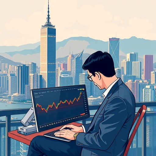 กราฟทางการเงินแสดงการเคลื่อนไหวของดัชนีฮั่งเส็ง