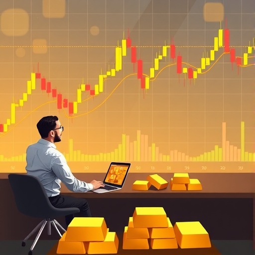 กราฟดิจิทัลแสดงตัวบ่งชี้การซื้อขายทองคำ