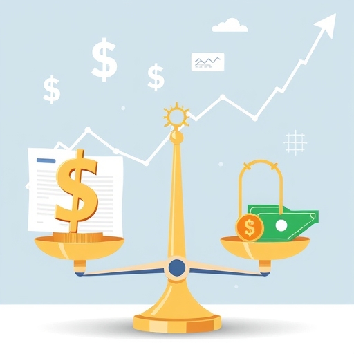 การแสดงภาพของสัญลักษณ์เงินที่ผันผวนพร้อมกราฟเศรษฐกิจ