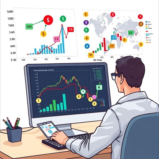 นักเก็งกำไรที่กำลังประเมินตะกร้าสกุลเงินบนหน้าจอคอมพิวเตอร์