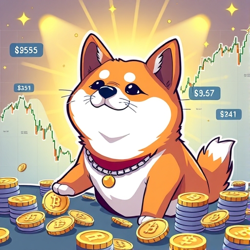 ชิบะอินุท่ามกลางเหรียญและกราฟ