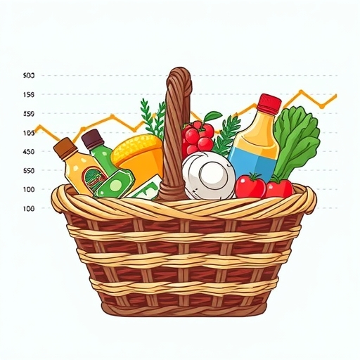 ภาพแสดงตะกร้าผู้บริโภคที่มีสินค้าต่างๆ