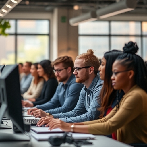 繁忙辦公室中專注工作的員工