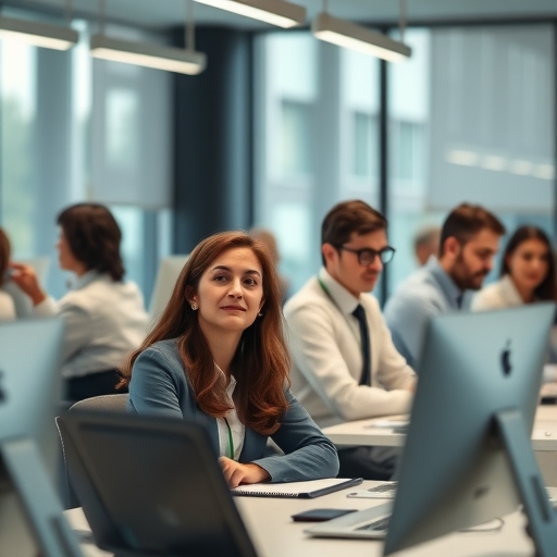 繁忙辦公室中專注工作的員工