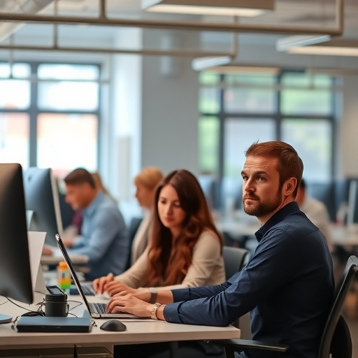 繁忙辦公室中專注工作的員工