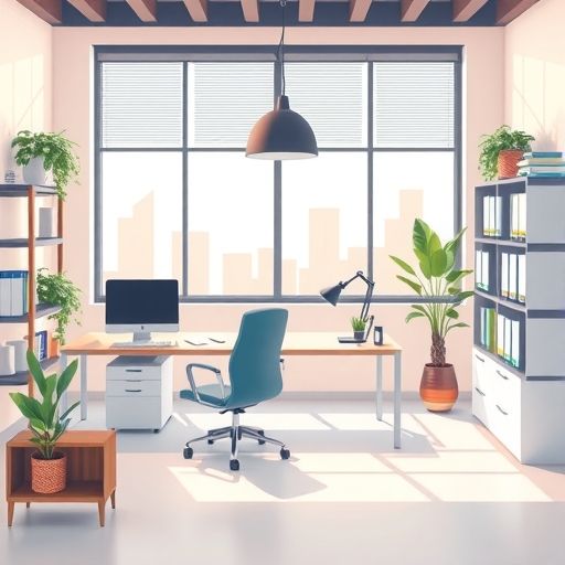 一個現代辦公室工作空間的插畫。