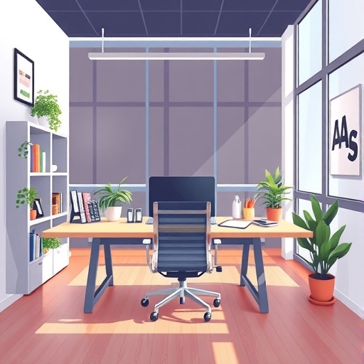 一個現代辦公室工作空間的插畫，展現專業氛圍。