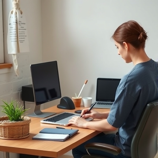 一個人正在整理辦公桌,文件和物品擺放整齊。