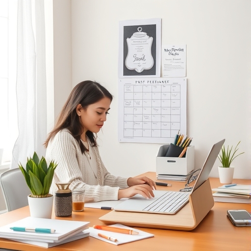 一個人正在整理辦公桌,環境整潔有序。