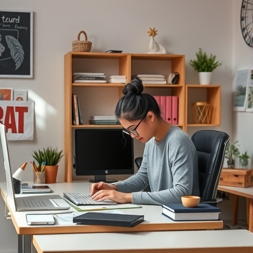 一個人正在整理辦公桌,桌面物品歸位。