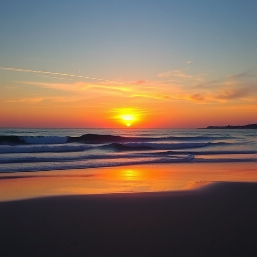 一張日落海灘的壯麗景色。