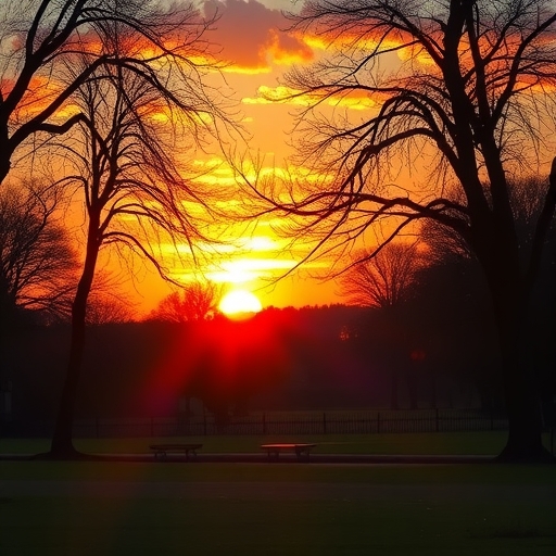 公園裡充滿活力的日出景色