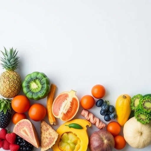 豐富多樣的彩色蔬果陳列