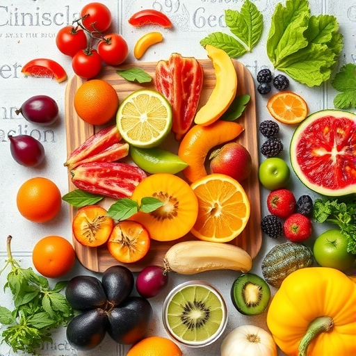 豐富多樣的彩色蔬果陳列