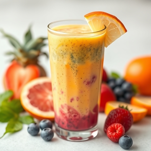 一杯充滿水果的健康冰沙