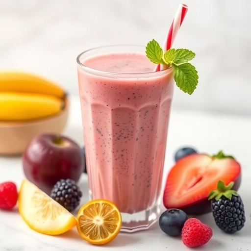 一杯色彩繽紛的水果冰沙