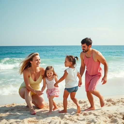 一家人在海灘上享受悠閒時光
