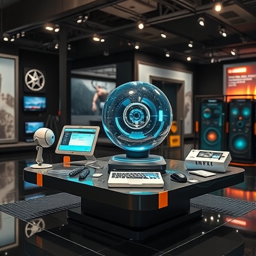 一個展示數據圖表的未來科技顯示器。