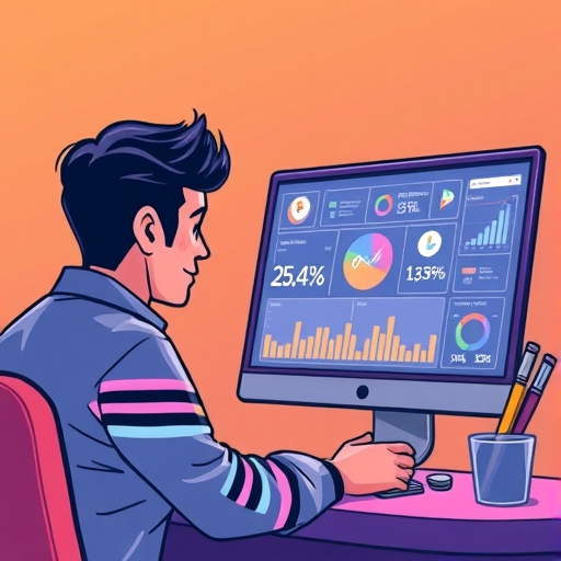 一個人專注地檢視螢幕上的複雜數據。