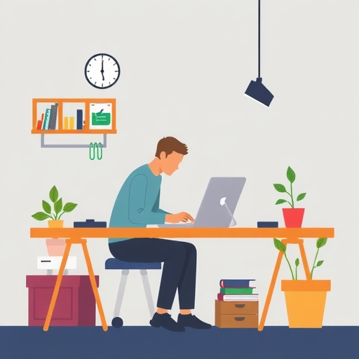 一個人專注且高效地工作的插圖。