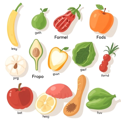 描繪多種健康食材的插圖。