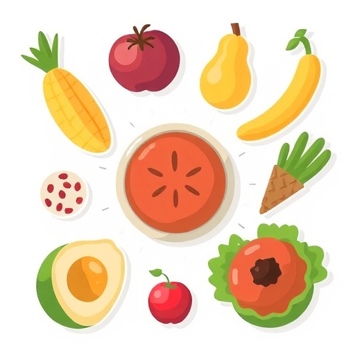 一組色彩鮮明的健康食品插圖。