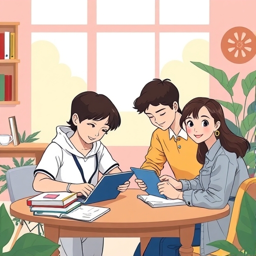 學生們一同學習的插圖
