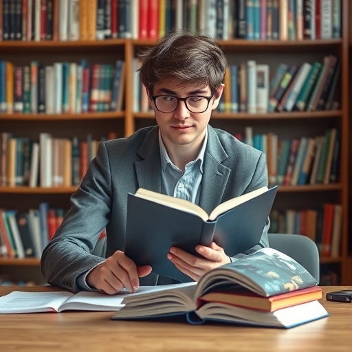 一位學生正在研讀書籍