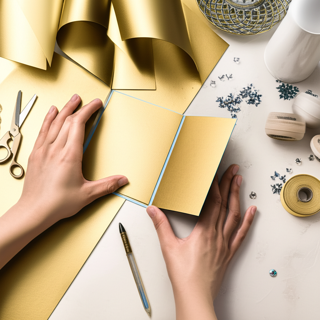 ตัวอย่างการ์ดอวยพรและงานฝีมือที่ใช้กระดาษทองเพื่อเพิ่มความหรูหรา