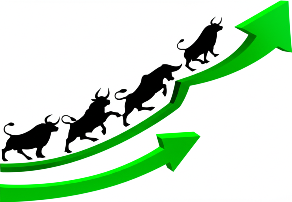 ภาพประกอบแนวโน้มตลาดกระทิงและการเกิดจุดสูงสุดใหม่ของสินทรัพย์