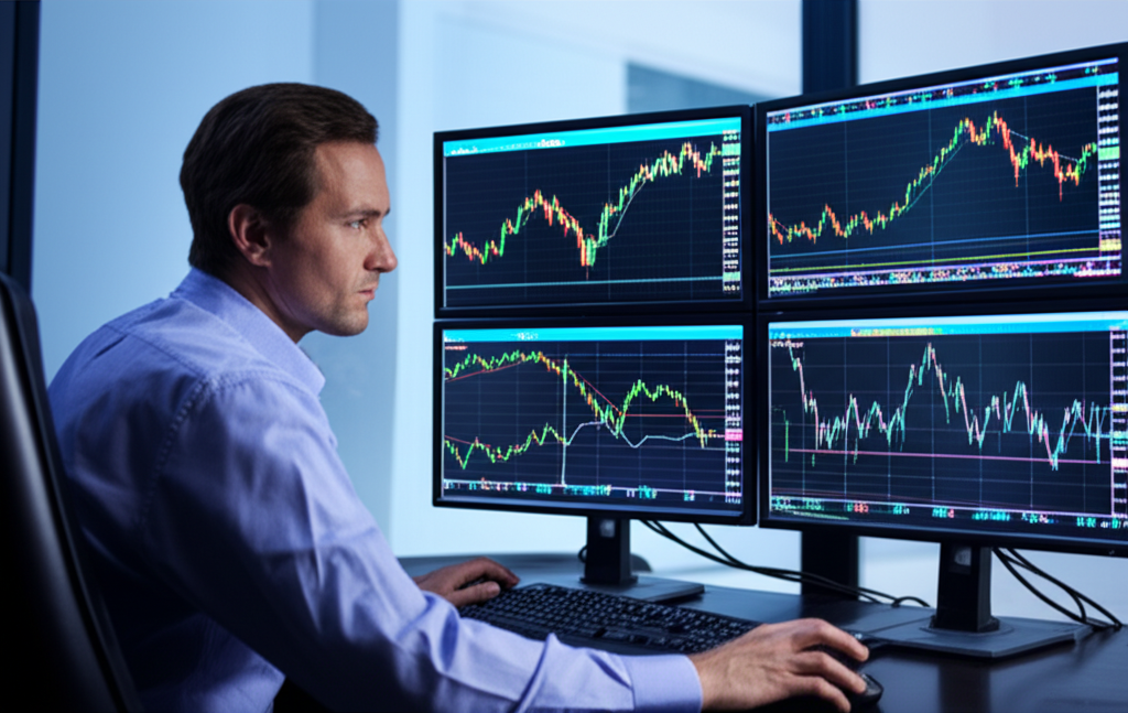 นักเทรดกำลังวิเคราะห์กราฟราคาในตลาดการเงิน