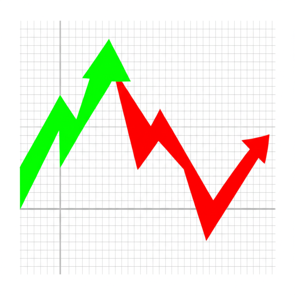 ภาพประกอบลูกศรขึ้นลงบนกราฟหุ้นที่แสดงกำไรและขาดทุนในการเทรด CFD