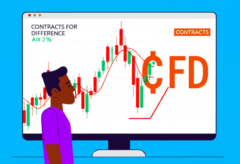 ภาพประกอบของนักลงทุนมองกราฟการเงินที่แสดงสัญญาซื้อขายส่วนต่าง CFD อย่างมั่นใจ