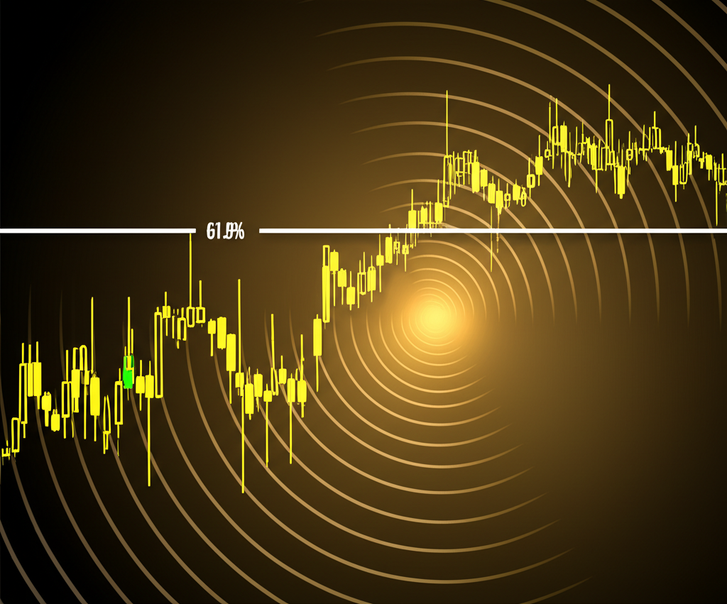 Golden ratio 61.8 percent on forex chart illustration