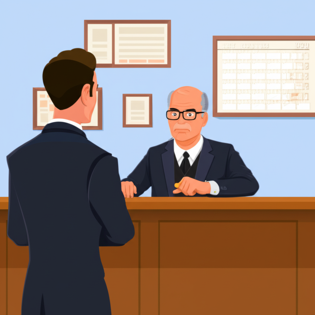 ภาพประกอบโบรกเกอร์ยืนที่เคาน์เตอร์ทำการซื้อขายโดยตรงกับลูกค้า แสดงถึงจุดกำเนิดของแนวคิด over-the-counter