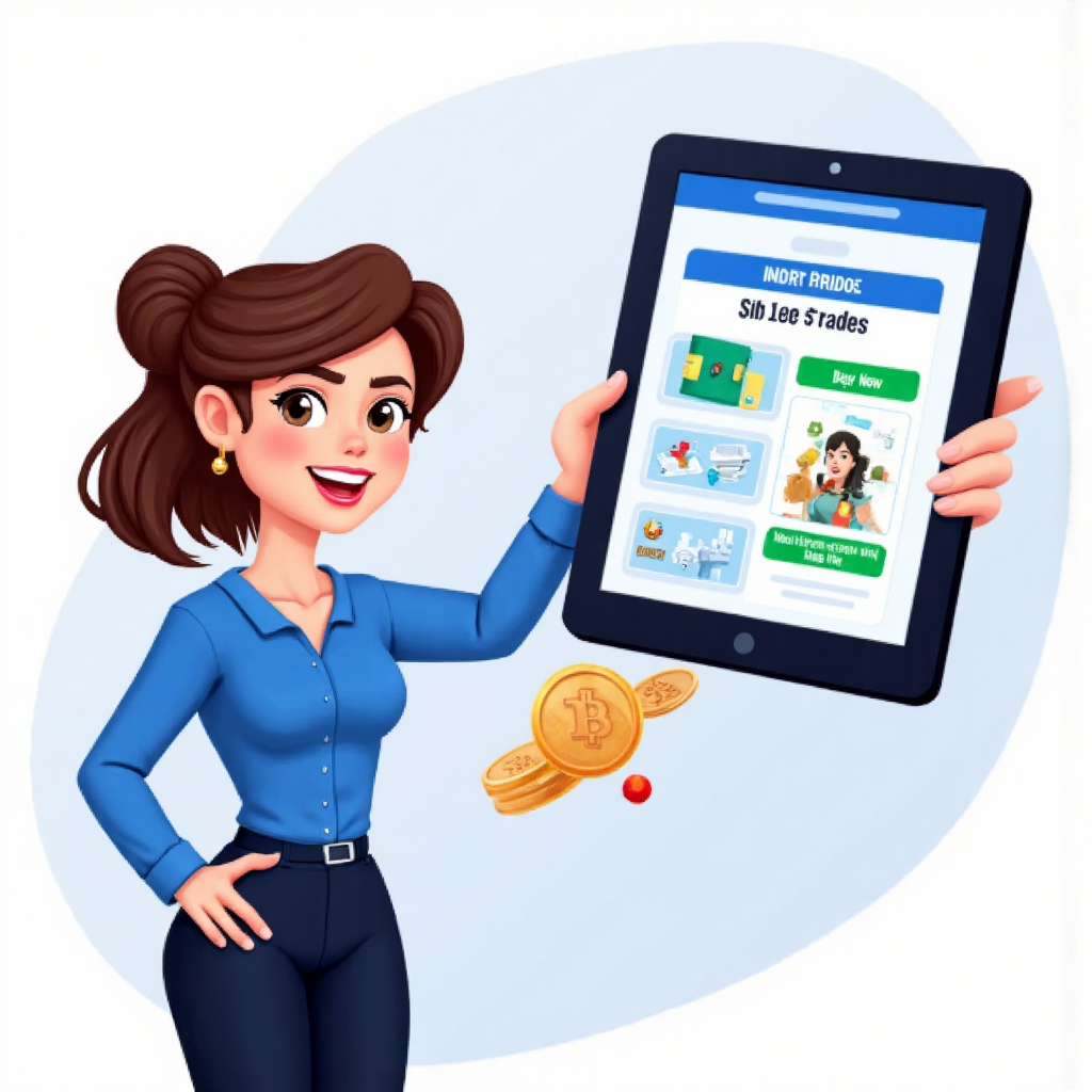 ตัวละครที่เป็นมิตรแทนนักเทรดใหม่กำลังนำทางอินเทอร์เฟซการเทรดที่ใช้งานง่ายบนแท็บเล็ต แสดงตัวเลือกฝากและถอนเงินที่ชัดเจนด้วยสีน้ำเงินและเขียว สื่อถึงความปลอดภัยและความสะดวก