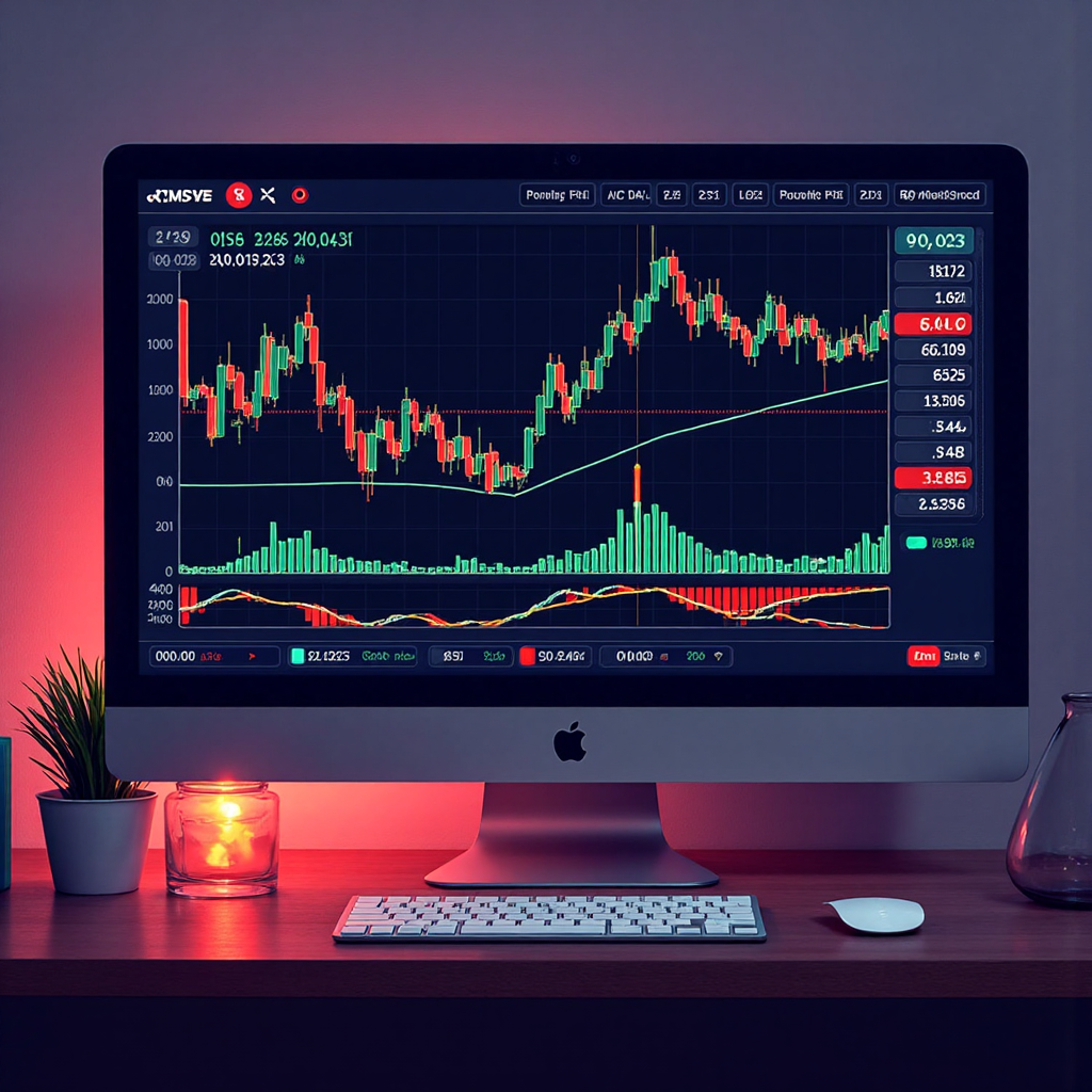 a vibrant illustration of various iconic trading indicators like moving averages RSI and MACD rendered as playful interactive elements on a digital screen with a warm inviting glow