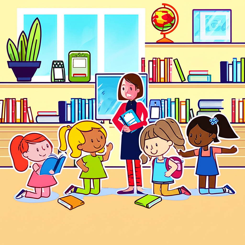 ภาพประกอบเด็กๆ ที่มีความสุขกำลังเรียนรู้และพัฒนาในชุมชนกับครูและหนังสือ