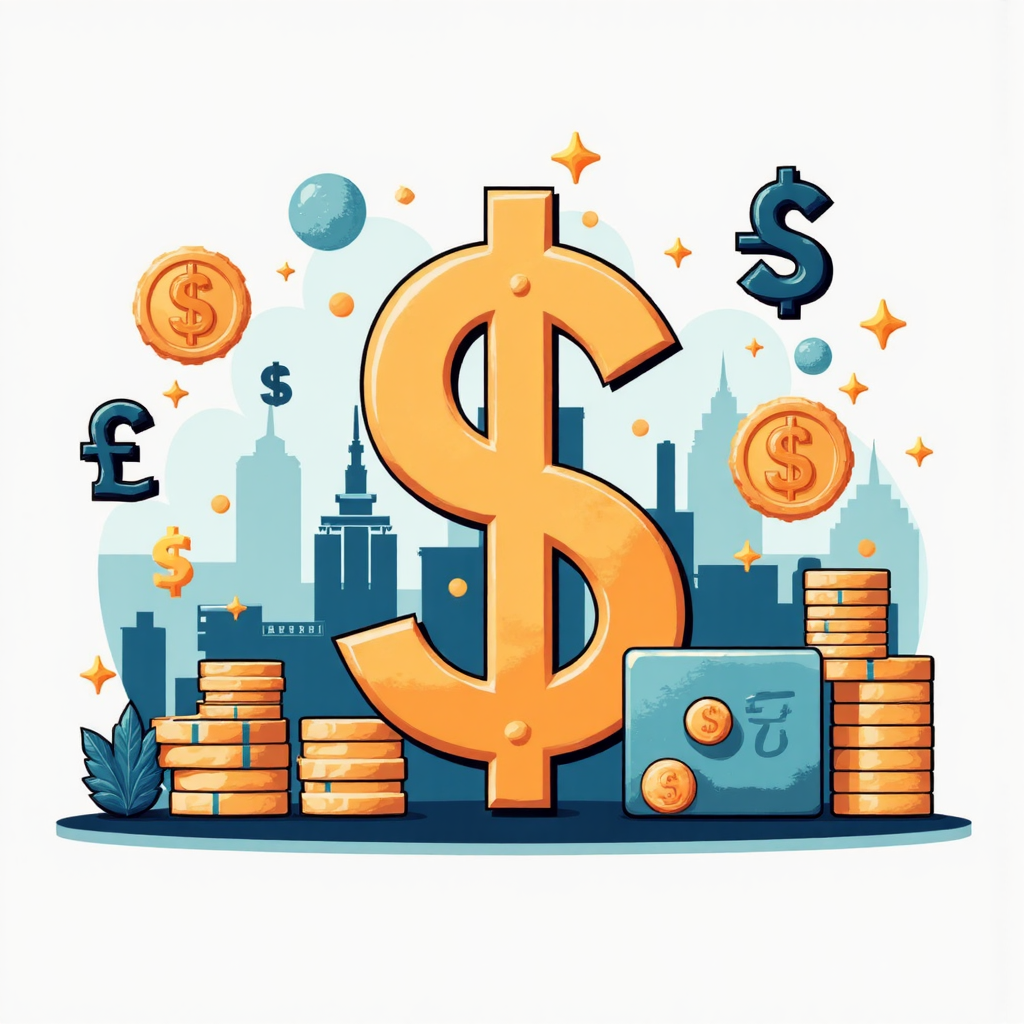An illustration of a stylized US dollar symbol surrounded by various global currency symbols like the Euro Yen Pound and Canadian Dollar with subtle economic charts in the background conveying market analysis and value