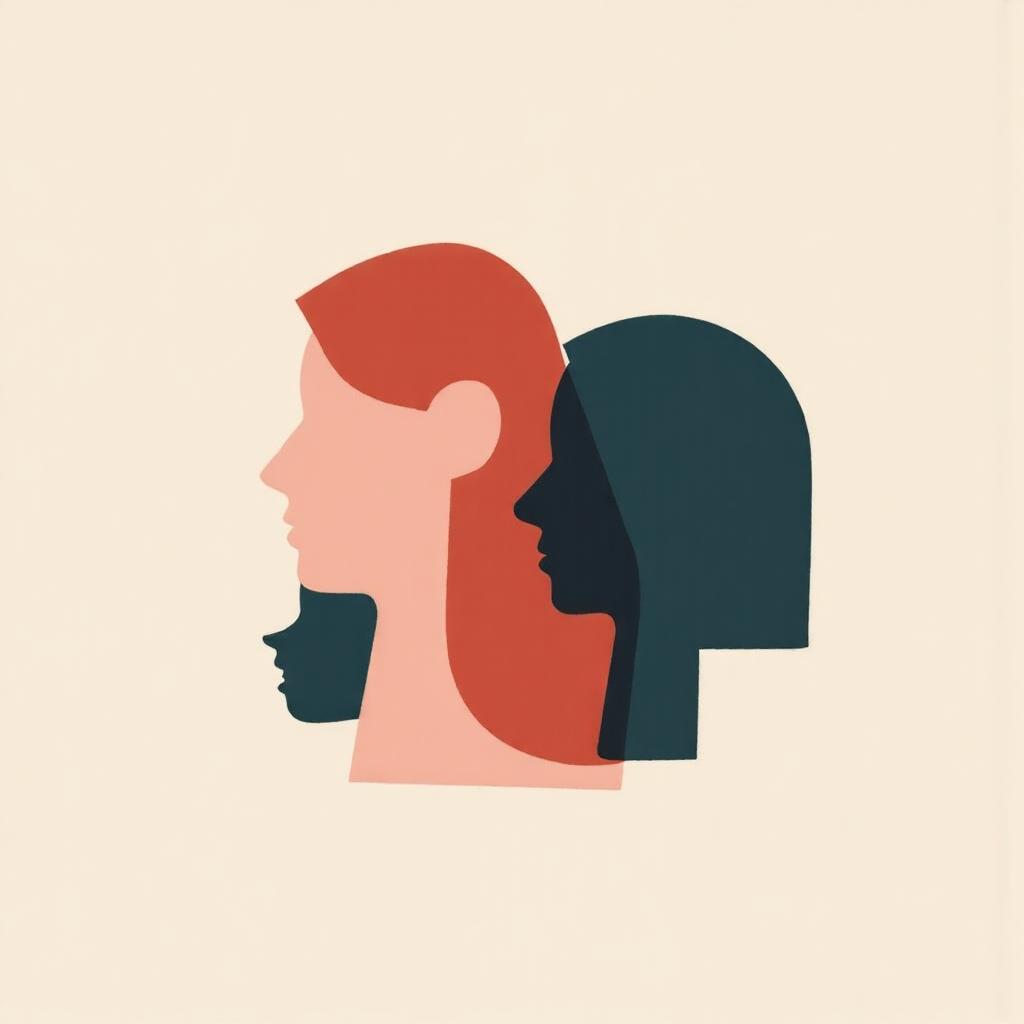 An abstract illustration symbolizing the concept of stance or viewpoint with overlapping shapes and subtle differences in color representing diverse opinions and attitudes in a minimalist abstract art style